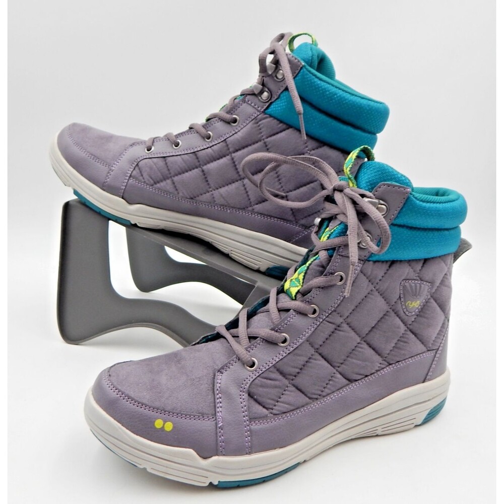 Ryka Aurora Womens Quilted Upper Hi Top Sneaker Lace Up Gray Teal Sz 10W Boots
